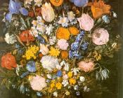 花束在一个泥花瓶里(维也纳鸢尾花) - 老简·布鲁格尔